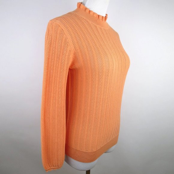 J.Crew Pointelle Ruffle Mockneck Cotton Sweater XS - Picture 4 of 13